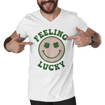 Funny St Patrick Day Feeling Lucky Smile Face Meme Men V-Neck Tshirt - Thegiftio UK
