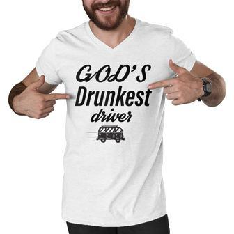 Gods Drunkest Driver Funny Mini Bus Retro Vintage Men V-Neck Tshirt - Thegiftio UK