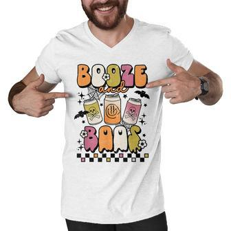 Groovy Booze And Boos Drinking Lover Halloween Vintage Retro Men V-Neck Tshirt - Thegiftio UK