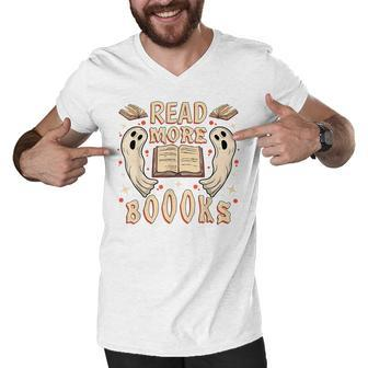 Halloween Ghost Boo Books Read Booooks Librarian Halloween Men V-Neck Tshirt - Thegiftio UK