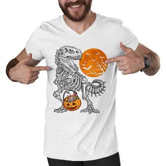 Halloween Shirts For Boys Kids Dinosaur Skeleton T Rex Scary Men V-Neck Tshirt - Thegiftio UK