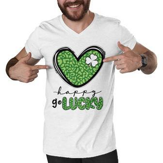 Happy Go Lucky Heart St Patricks Day Lucky Clover Shamrock Men V-Neck Tshirt - Thegiftio UK