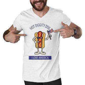 Hot Diggity Dog July 4Th Patriotic Bbq Picnic Usa Funny Men V-Neck Tshirt - Seseable