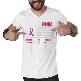 I Wear Pink For My Mom America Flag Breast Cancer Men V-Neck Tshirt - Thegiftio UK