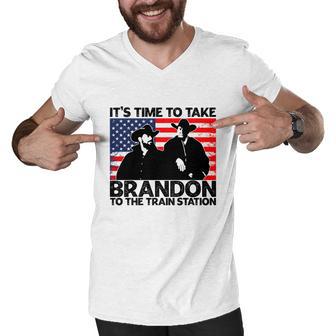 Its Time To Take Brandon To The Train Station America Flag Funny Its Time To Tak Men V-Neck Tshirt - Monsterry UK