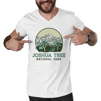Joshua Tree National Park Vintage Mountains & Trees Sketch Men V-Neck Tshirt - Seseable