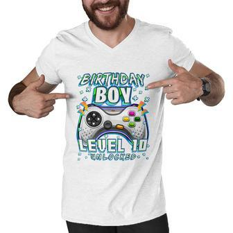 Level 10 Unlocked Video Game 10Th Birthday Gamer Boys T Men V-Neck Tshirt - Monsterry