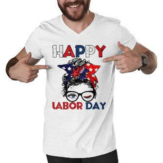 Messy Bun American Flag Labor Day Men Woman Usa Vintage Men V-Neck Tshirt - Thegiftio UK