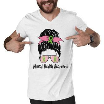 Messy Bun Mental Health Matters Gift Mental Health Awareness Men V-Neck Tshirt - Thegiftio UK
