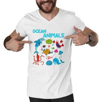 Ocean Animals Marine Creatures Under The Sea Gift Men V-Neck Tshirt | Mazezy