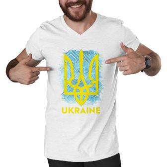 Painted Distressed Pattern Ukraine Coat Of Arms Flag Men V-Neck Tshirt - Monsterry DE