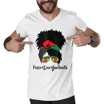 Peace Love Junenth Messy Bun Afro Queen Black Pride Men V-Neck Tshirt - Thegiftio UK