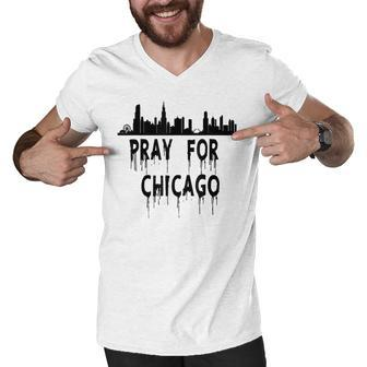 Pray For Chicago Encouragement Distressed Men V-Neck Tshirt - Seseable