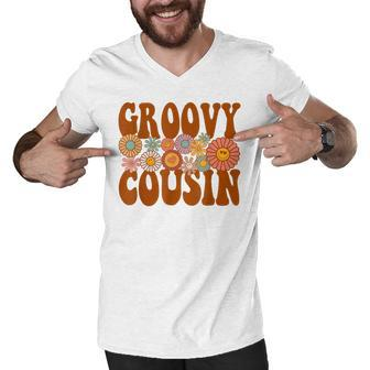 Retro Groovy Cousin Matching Family 1St Birthday Party Men V-Neck Tshirt - Thegiftio UK