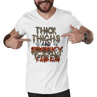 Retro Leopard Thick Thighs And Spooky Vibes Funny Halloween Men V-Neck Tshirt - Seseable
