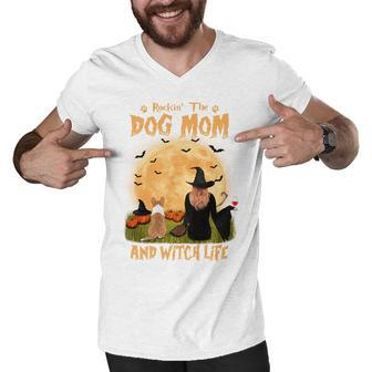 Rocking The Dog Mom And Witch Life Corgi Halloween Sweatshirt Men V-Neck Tshirt - Thegiftio UK