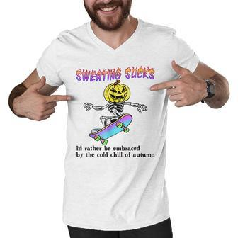 Sweating Sucks Skeleton Pumpkin Head Halloween V2 Men V-Neck Tshirt - Seseable