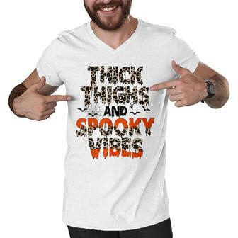 Thick Thighs And Spooky Vibes Leopard Halloween Costume Men V-Neck Tshirt - Seseable