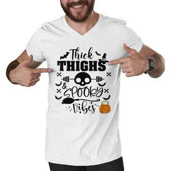 Thick Thighs And Spooky Vibes Trick Or Treat Halloween V2 Men V-Neck Tshirt - Seseable