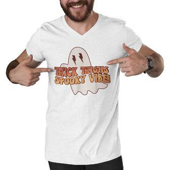 Thick Thighs Spooky Vibes Funny Happy Halloween Spooky Men V-Neck Tshirt - Seseable