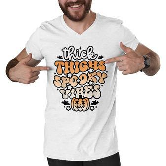Thick Thighs Spooky Vibes Retro Groovy Halloween Spooky Men V-Neck Tshirt - Seseable