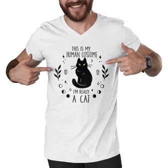 This Is My Human Costume Im Really A Cat Halloween Costume Men V-Neck Tshirt - Seseable