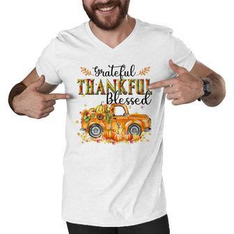 Truck Pumpkin Grateful Thankful Blessed Happy Fall Yall Men V-Neck Tshirt - Thegiftio UK