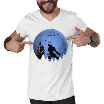 Werewolf Blue Moon Wolf Full Moon On Halloween Costume Kids Men V-Neck Tshirt - Thegiftio UK