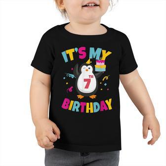 7Th Birthday 7 Years Old Penguin Birthday Toddler Tshirt - Seseable