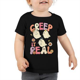 Creep It Real Ghost Halloween Costume Floral Groovy Kid Boys Toddler Tshirt - Thegiftio UK
