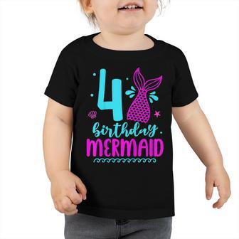 Kids 4Th Birthday Mermaid 4 Year Old Girl Mermaid Party Toddler Tshirt - Seseable