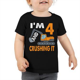 Kids Construction Truck 4Th Birthday Boy 4 Years Old Digger Truck Toddler Tshirt - Seseable