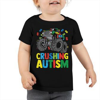 Kids Monster Truck Crushing Austim Autism Awareness Toddler Tshirt - Seseable