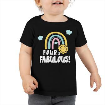 Kids Rainbows & Sunshine Four Year Old 4Th Birthday Party Toddler Tshirt - Seseable