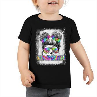 Messy Kid Bun Hello Kindergarten Girl Funny Back To School Toddler Tshirt - Seseable
