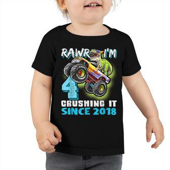 Rawr Im 4 Monster Truck Dinosaur 4Th Birthday Party Boys Toddler Tshirt - Seseable