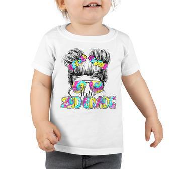 Hello 2Nd Grade Tie Dye Messy Bun Hair Kids Back To School Toddler Tshirt - Seseable