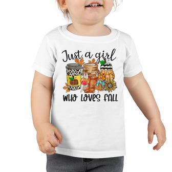 Just A Girl Who Loves Fall Leopard Pumpkin Fall Vintage  Toddler Tshirt