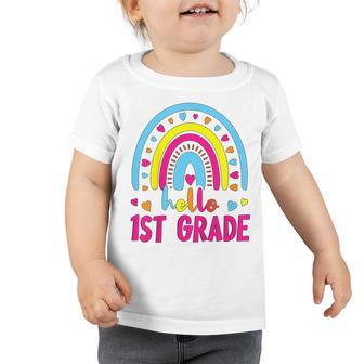 Kids First Day Of School Girls Back To School Hello First Grade Toddler Tshirt - Seseable