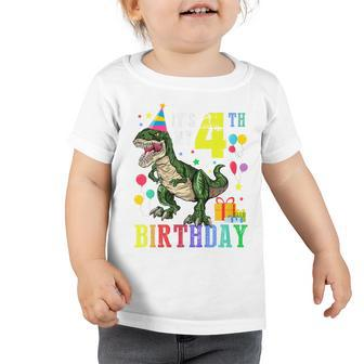 Kids Its My 4Th Birthday Boy 4 Year Old T Rex Dinosaur Gift Boys Toddler Tshirt - Thegiftio UK