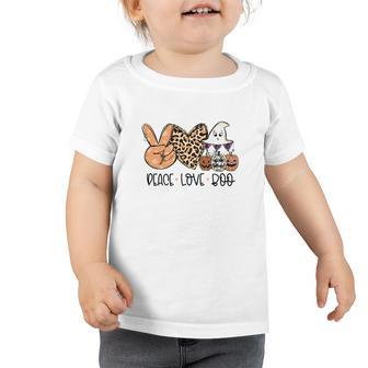 Peace Love Boo Leopard Heart Boo Crew Halloween Toddler Tshirt - Seseable