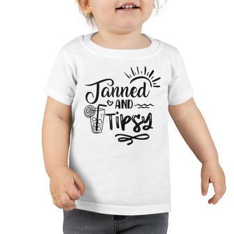 Tanned & Tipsy Hello Summer Vibes Beach Vacay Summertime Toddler Tshirt - Seseable