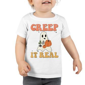 Vintage Retro Halloween Creep It Real Ghost Pumpkin Toddler Tshirt - Thegiftio UK