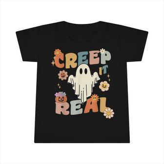 Creep It Real Ghost Halloween Costume Floral Groovy Kid Boys Infant Tshirt - Thegiftio UK