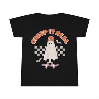 Creep It Real Ghost Skateboard Halloween Bat Checkered Sk8r Infant Tshirt - Thegiftio UK
