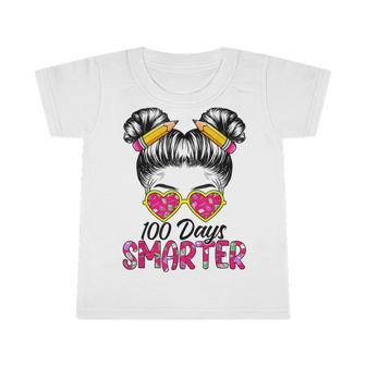 100 Days Smarter Girls Messy Bun Hair 100Th Day Of School Infant Tshirt - Thegiftio UK