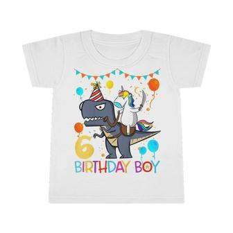 Kids Kids Unicorn Riding Dinosaur 6 Years Old Birthday Boy Infant Tshirt - Seseable