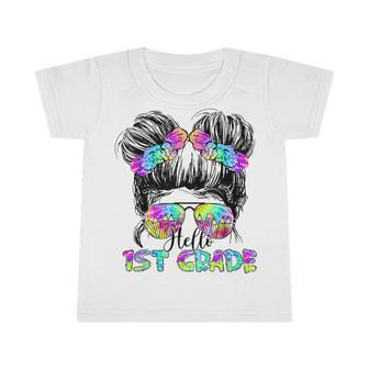 Messy Bun Hair Tie Dye Rainbow Kids Girls Hello First Grade Infant Tshirt - Seseable