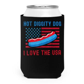 4Th Of July Hot Diggity Dog I Love The Usa Funny Hot Dog Can Cooler - Seseable