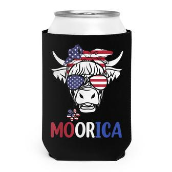 Moorica Highland Cow 4Th Of July Design Usa Patriotic Cow V2 Can Cooler - Seseable